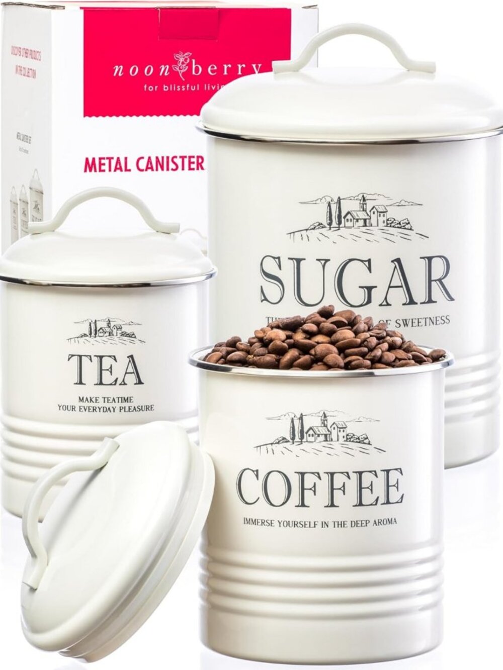 Stylish 3-Piece Canister Set for Coffee, Tea & Sugar - Perfect for Kitchen